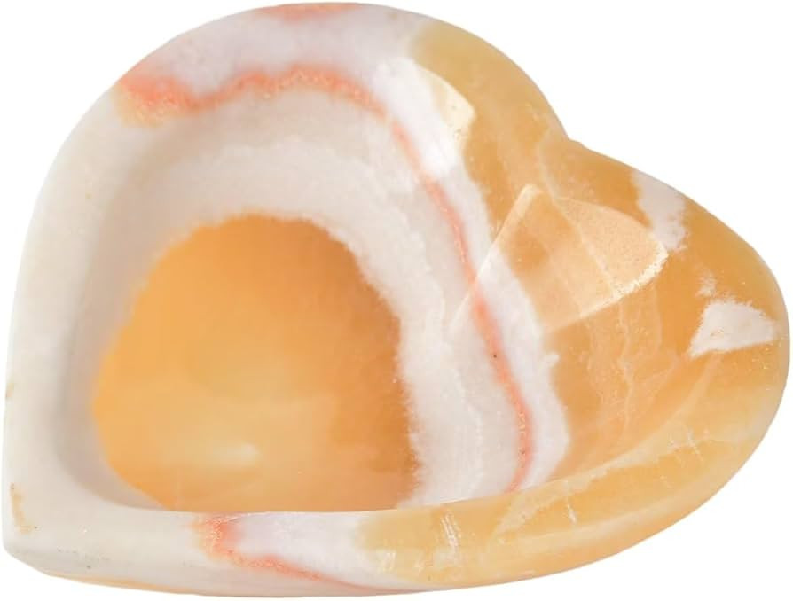 AMOYSTONE Natural Onyx Heart Bowl Yellow Agate Plate 4.7" Crystal Quartz Bowl for Reiki Healing M... | Amazon (US)