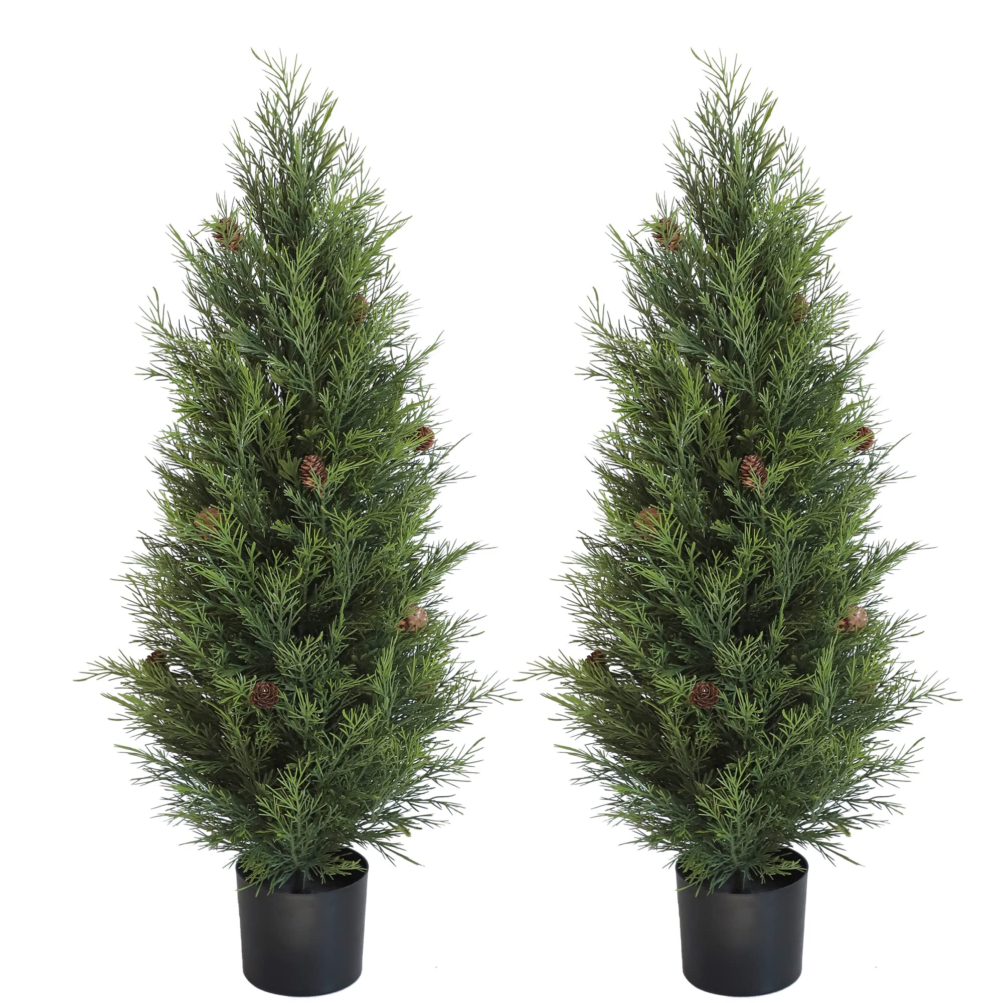 UV Resistant 3ft Artificial Cedar Topiary Trees Faux Cedar Bush with Pine Cone Indoor&Outdoor use... | Amazon (US)