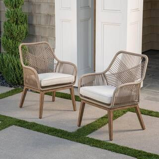 Haymont Stationary Steel Wicker Outdoor Patio Dining Chair with Beige Cushion (2-Pack) | The Home Depot
