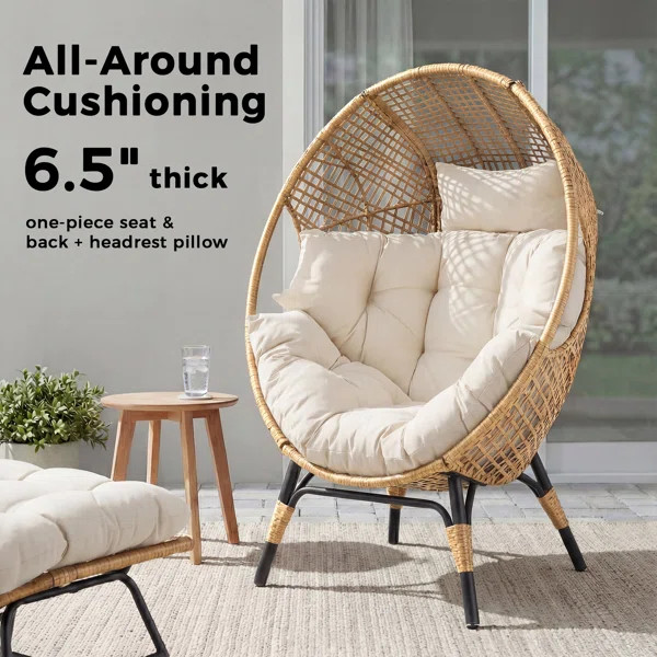 Benone Indoor/Outdoor Wicker Egg Chair Set with Ottoman, 6.5" Thick Cushions, 440-lb Capacity | Wayfair North America