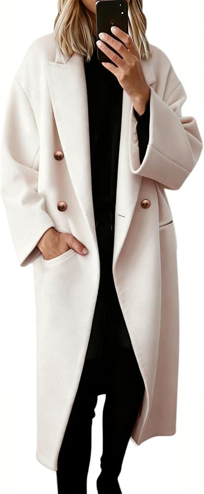 Hooever Women's Winter Double Breasted Wool Coat Drop Shoulder Long Sleeve Notch Lapel Long Trenc... | Amazon (US)