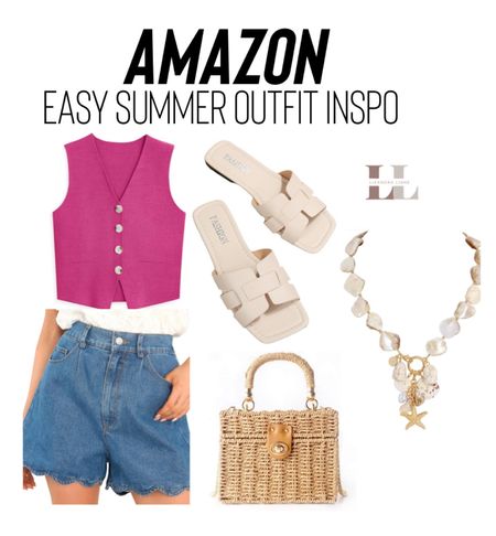 Summer ootd, outfit inspo, what to wear, vacation outfits, travel outfits, summer fashion, knit vest top, denim shorts, scalloped, seashell jewelry, beach, resort wear, Amazon fashion, Amazon finds, affordable, sandals 

#LTKFindsUnder50 #LTKStyleTip #LTKTravel
