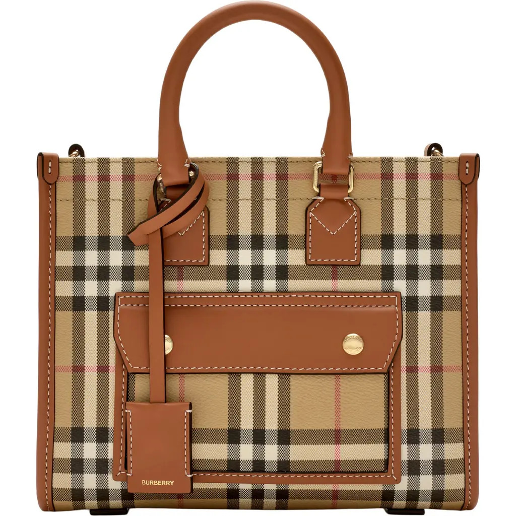burberry Mini Freya Check Canvas & Leather Tote in Vntg Chk/Briar Brown at Nordstrom | Nordstrom