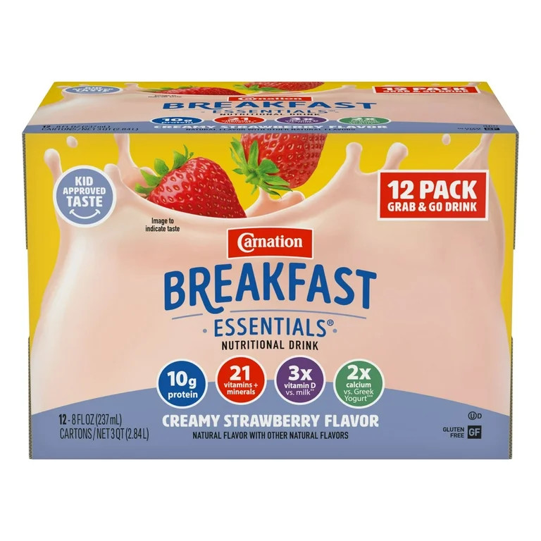 Carnation Breakfast Essentials Nutritional Protein-Packed Drink Shakes, Creamy Strawberry, 8 fl o... | Walmart (US)