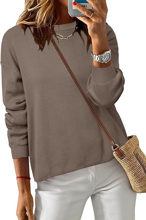 Arach&Cloz Women's 100% Cotton Sweaters Crew Neck Winter Casual Relaxed Fit Cozy Sweatshirt Tops ... | Amazon (US)