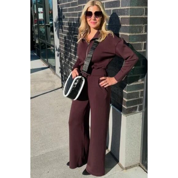 SPANX AirEssentials Wide Leg Jumpsuit in Truffle Brown Size Medium | Poshmark