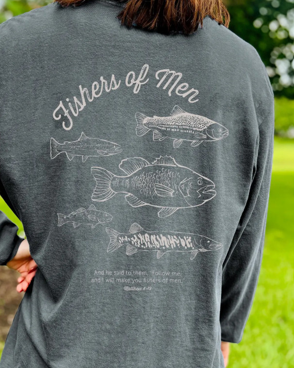 COMFORT COLORS 1717 Fishers of men Christian long-sleeved shirt | Cool Vintage Style Tee for Nature Lovers, Casual Wear, Comfortable Apparel faith based Christian wear tshirt 

 