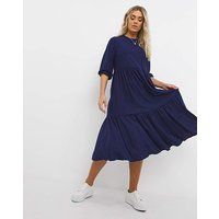 Navy Jersey Dobby Tiered Midi Dress | Simply Be (UK)