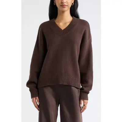 Open Edit Relaxed V-Neck Sweater in Ivory Egret at Nordstrom, Size X-Small | Nordstrom