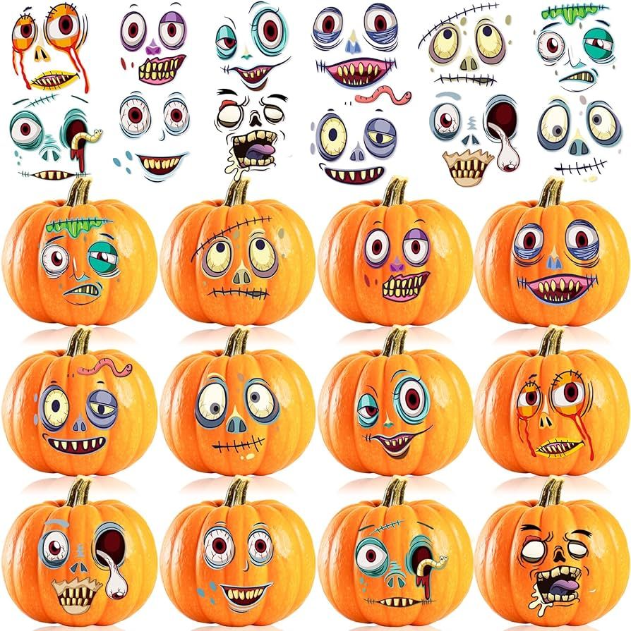 Amazon.com: 48pcs Halloween Pumpkin Decorating Stickers for Kids - 24 Sheets Small Pumpkin Scary ... | Amazon (US)