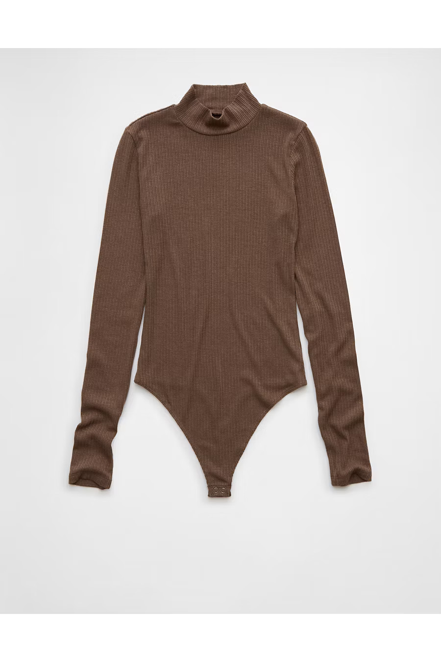AE Long-Sleeve Mock Neck Pointelle Bodysuit Women's Brown M | American Eagle Outfitters (US & CA)