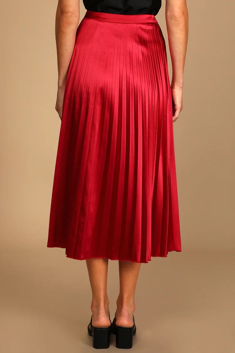 Fashionable Babe Bright Red Satin Pleated Midi Skirt | Lulus (US)