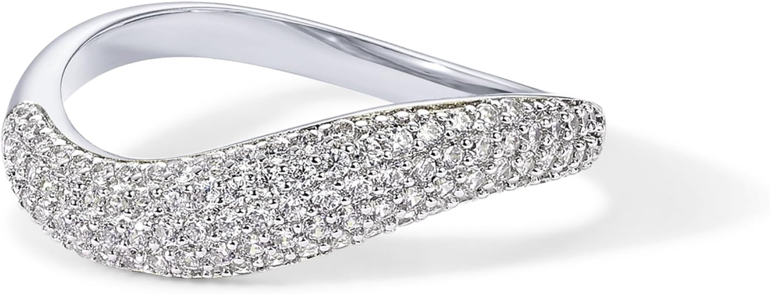 PAVOI 14K Gold Plated Wavy Cubic Zirconia Stackable Ring for Women | Twisted Wave CZ Band | Delic... | Amazon (US)