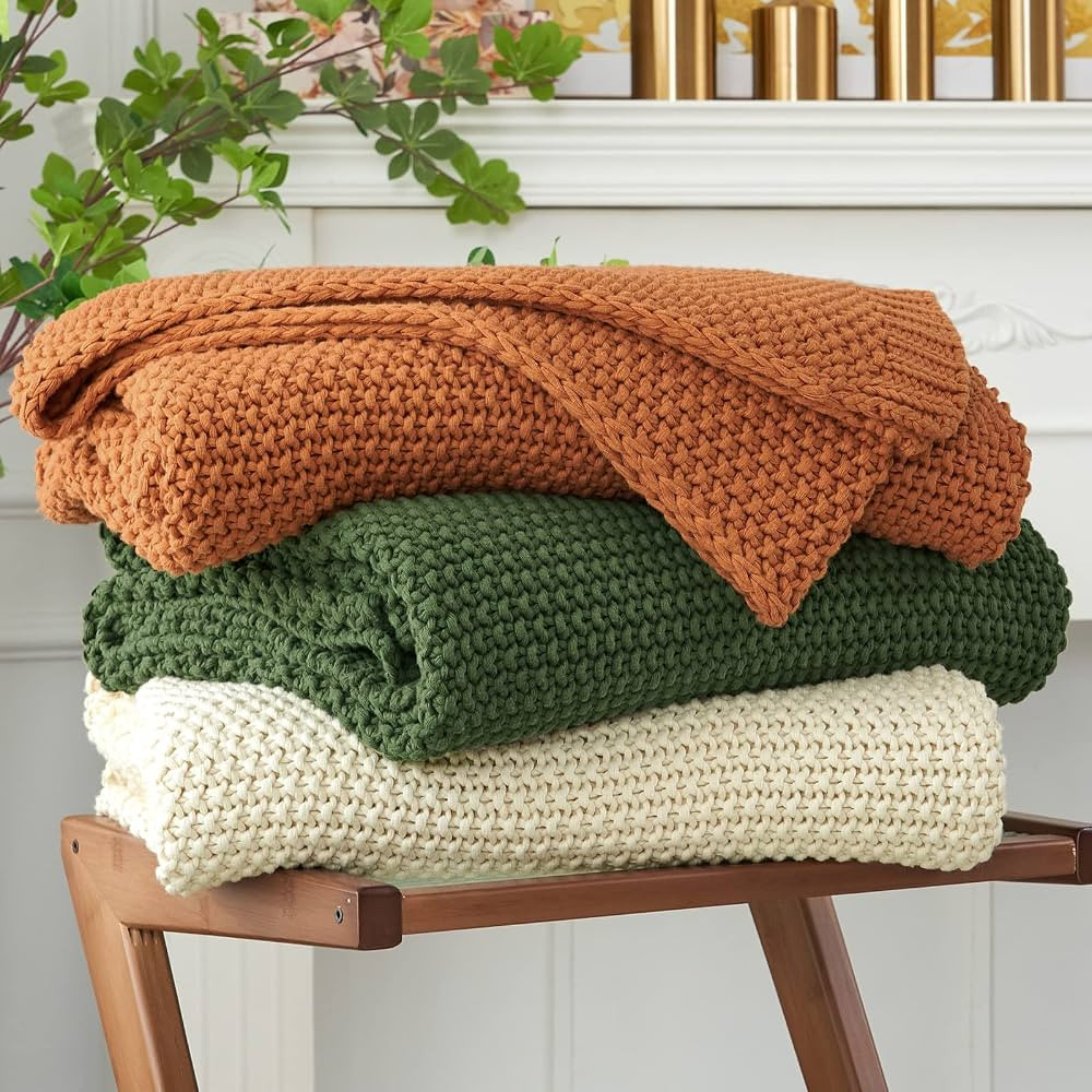 Longhui bedding Chunky Cable Knit Throw Blanket Lightweight Cream 100% Organic Cotton Blanket for... | Amazon (US)