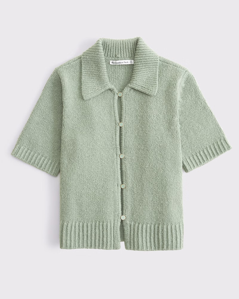 Short-Sleeve Collared Cardigan | Abercrombie & Fitch (US)
