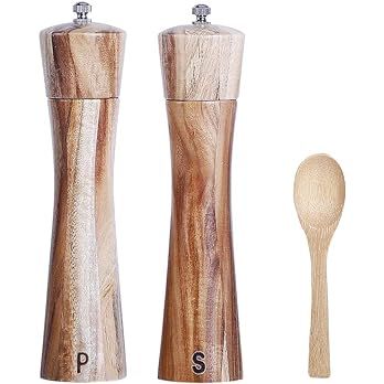 Wooden Salt and Pepper Grinder Set, Manual Pepper Grinder with Wood Spoon, Adjustable Coarseness ... | Amazon (US)