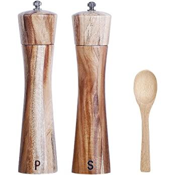 Wooden Salt and Pepper Grinder Set, Manual Pepper Grinder with Wood Spoon, Adjustable Coarseness ... | Amazon (US)