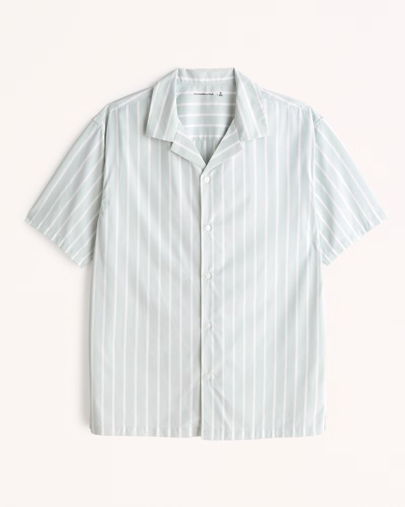 Abercrombie & Fitch Men's Performance Camp Collar Button-Up Shirt in Light Green Stripe - Size M TAL | Abercrombie & Fitch (US)