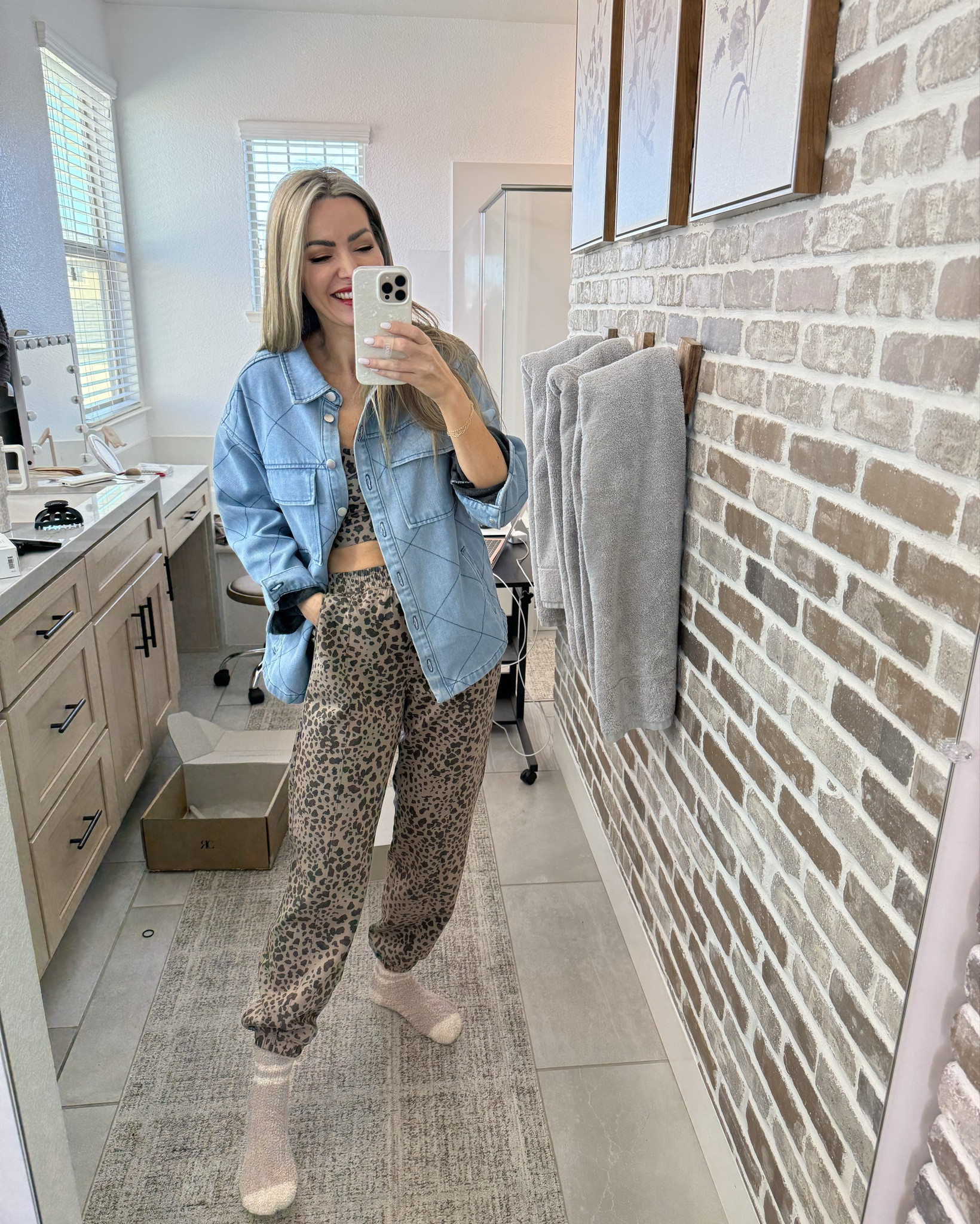 My leopard joggers and sports bra 
With my Amazon denim shacket 
Size small


#LTKFindsUnder50 #LTKStyleTip #LTKSaleAlert