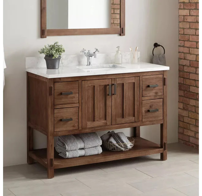 Signature Hardware Morris 48" Single Vanity Set with Wood Cabinet, Carrara Marble Vanity Top, and... | Build.com, Inc.