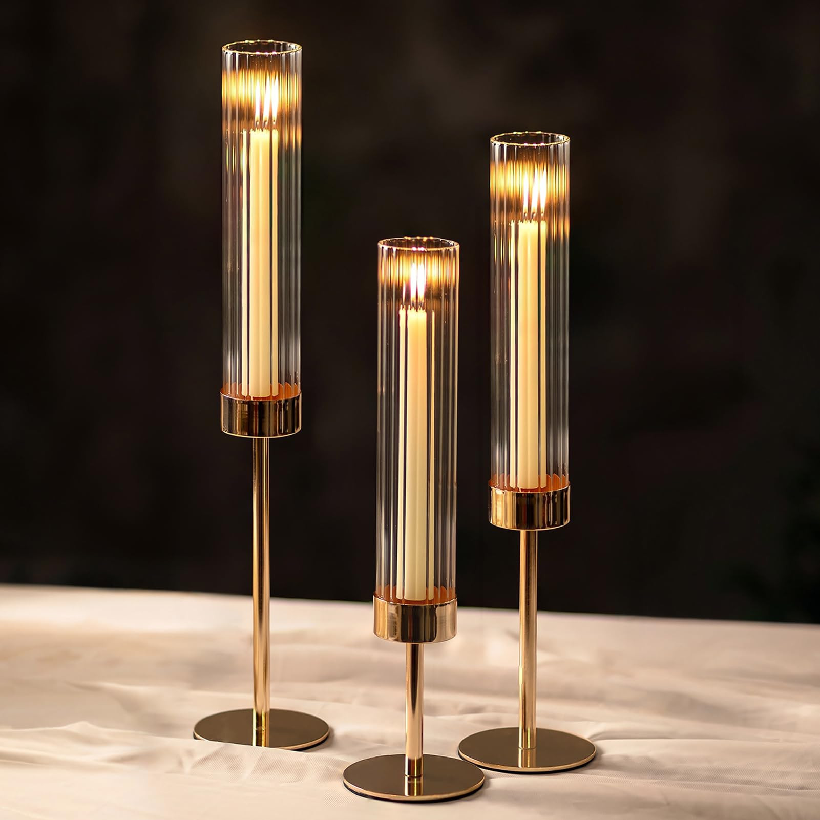 NUPTIO Tall Candlestick Holders for Centerpiece: Hurricane Candle Stick Holders with Ribbed Glass... | Amazon (US)