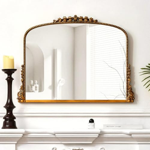 SHYFOY Antique Dark-Gold Mirrors for Wall Decor Vintage Decorative Wall Mirror for Living Room Baroque Scalloped Top, Ornate Arch Mirror Wall Decor Anthropologie Dupes Home Decor | Amazon (US)