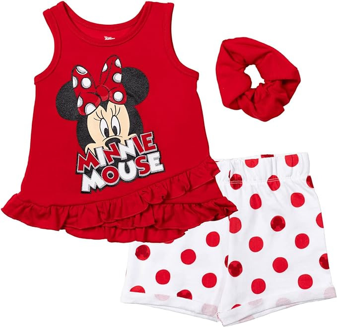 Disney Minnie Mouse T-Shirt French Terry Shorts and Scrunchie 3 Piece Outfit Set Infant to Big Ki... | Amazon (US)