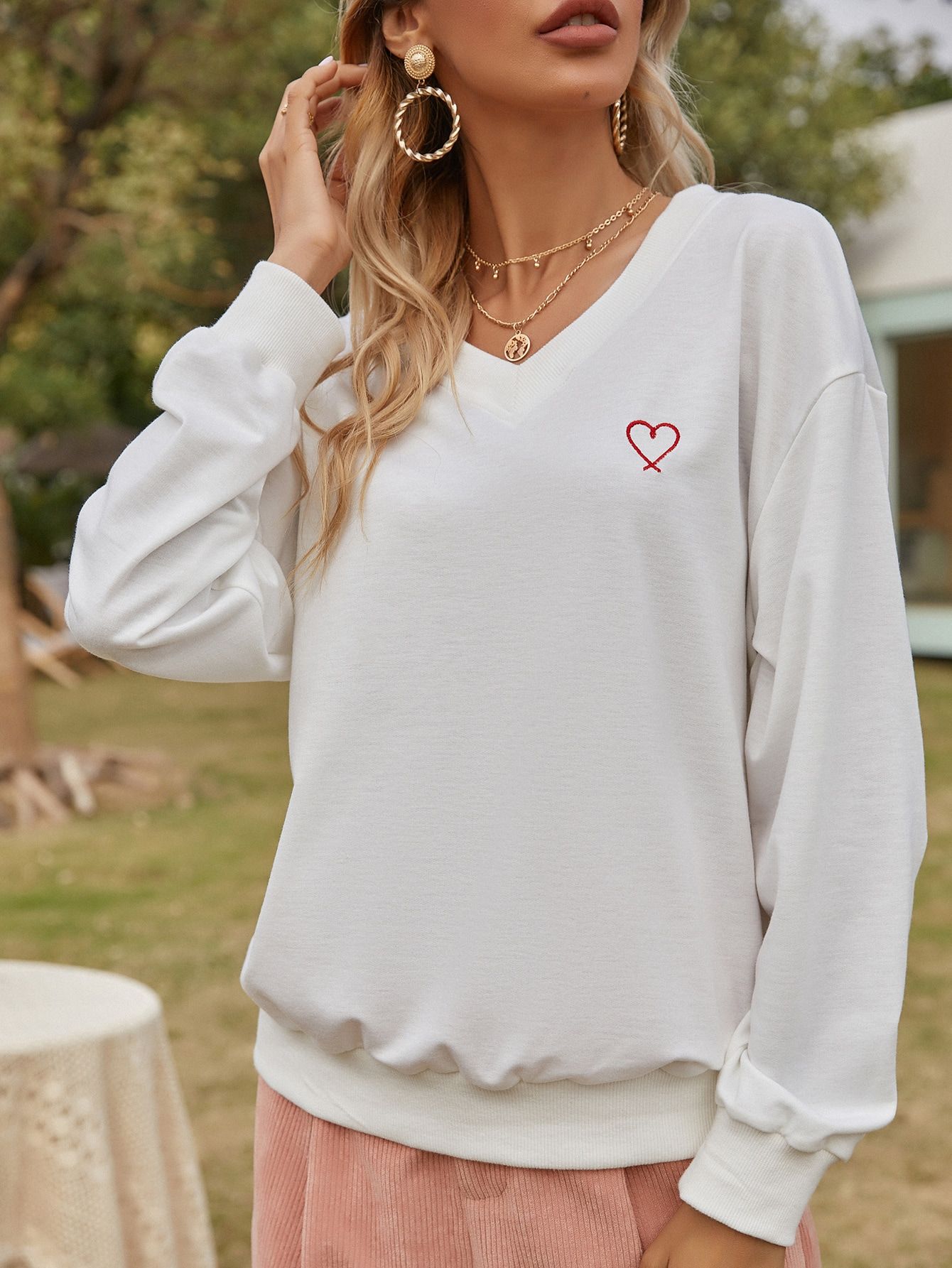NEWHeart Print Drop Shoulder Sweatshirt | SHEIN