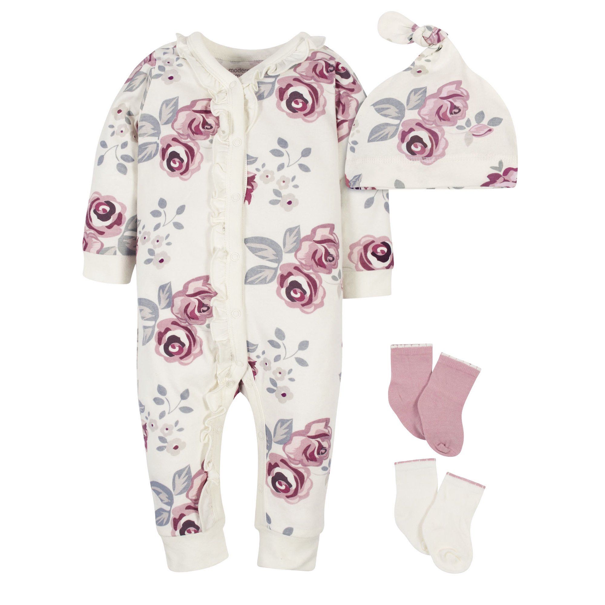 Modern Moments by Gerber Baby Girl Coverall, Cap and Socks Set, 4-Piece | Walmart (US)
