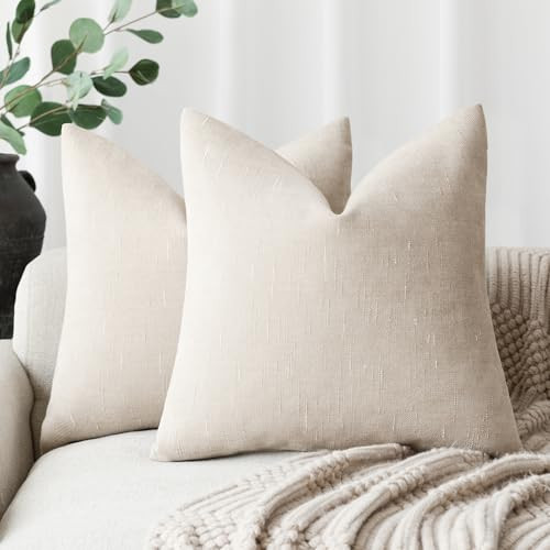 Foindtower Pack of 2 Soft Textured Throw Decorative Pillow Covers Square Accent Solid Cushion Cover Cozy Farmhouse Pillow Case with Zipper for Couch Sofa Bedroom Living Room 22x22 Inch, Light Beige | Amazon (US)