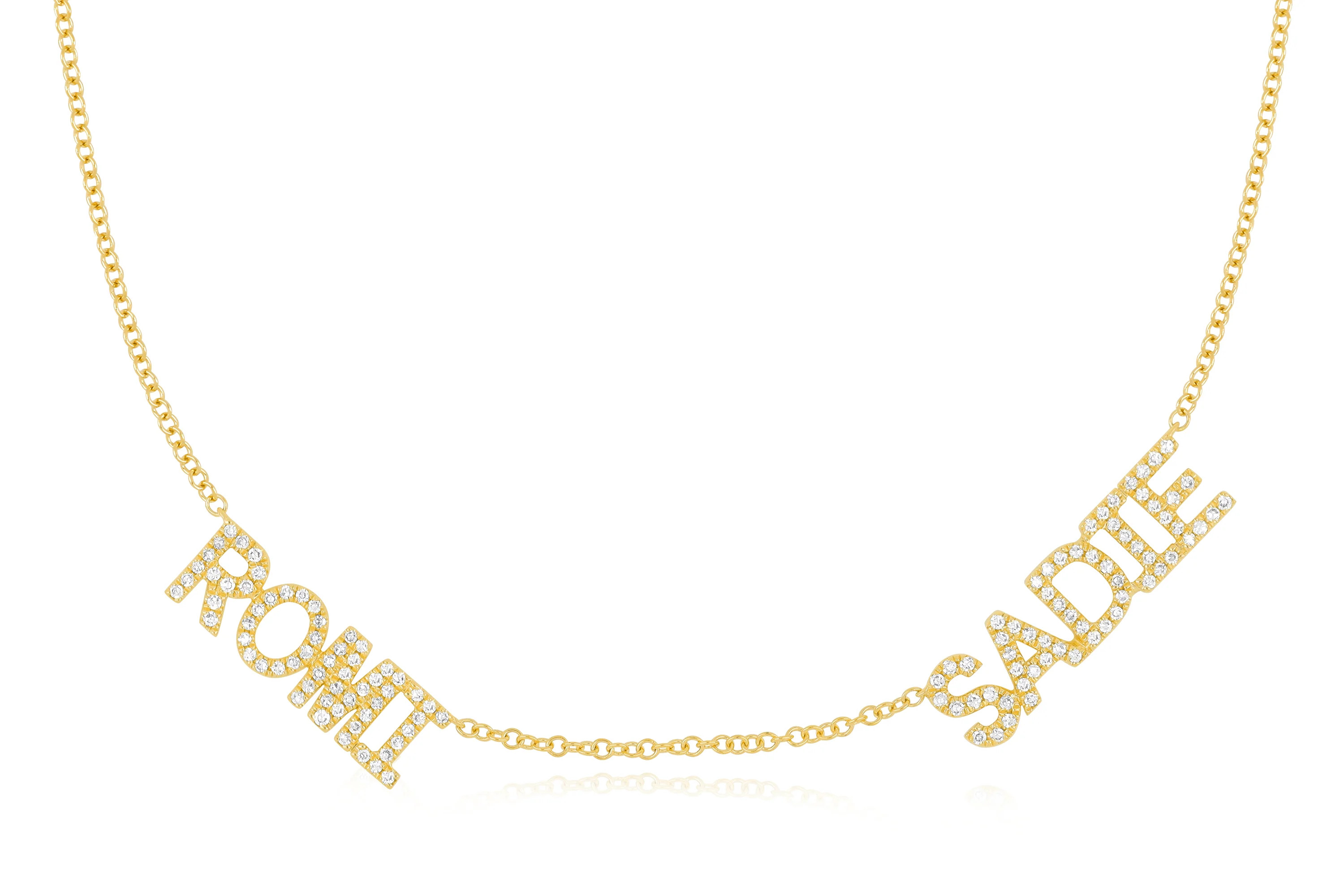 Double Diamond Block Name Necklace | EF Collection