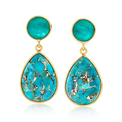 Ross-Simons Turquoise and 3.60 ct. t.w. Green Quartz Drop Earrings in 18kt Gold Over Sterling | Target