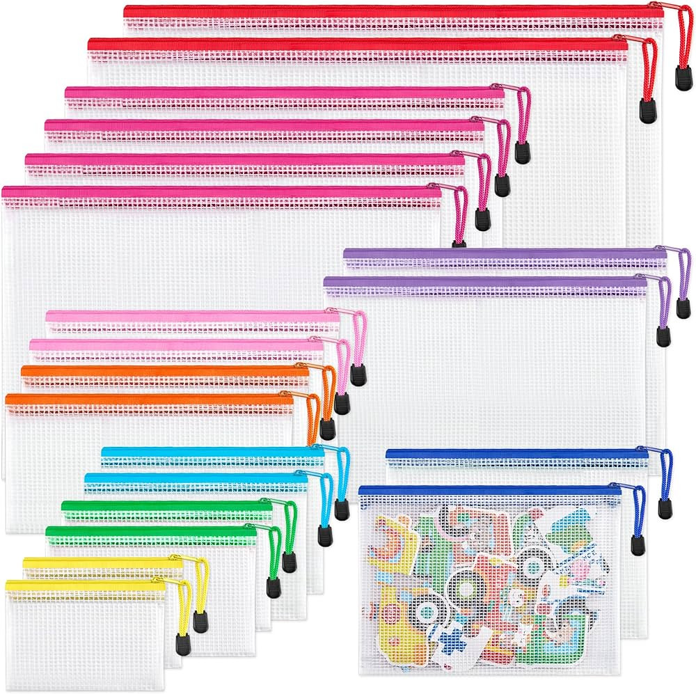 JARLINK 20 Pack 8 Sizes Mesh Pouch, 9 Colors, Waterproof Zipper File Bags Document Multipurpose T... | Amazon (US)