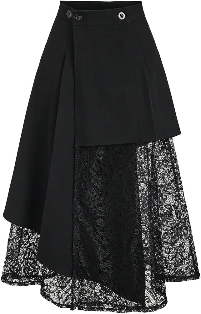 BEAUDRM Women's Lace Midi Skirt Wrap Asymmetrical A Line Going Out Skirts | Amazon (US)