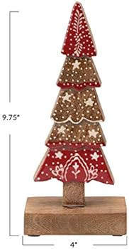 Creative Co-Op 4" L x 1" W x 9-3/4"H Hand-Painted Mango Wood Christmas Tree on Stand w/Pattern, R... | Amazon (US)