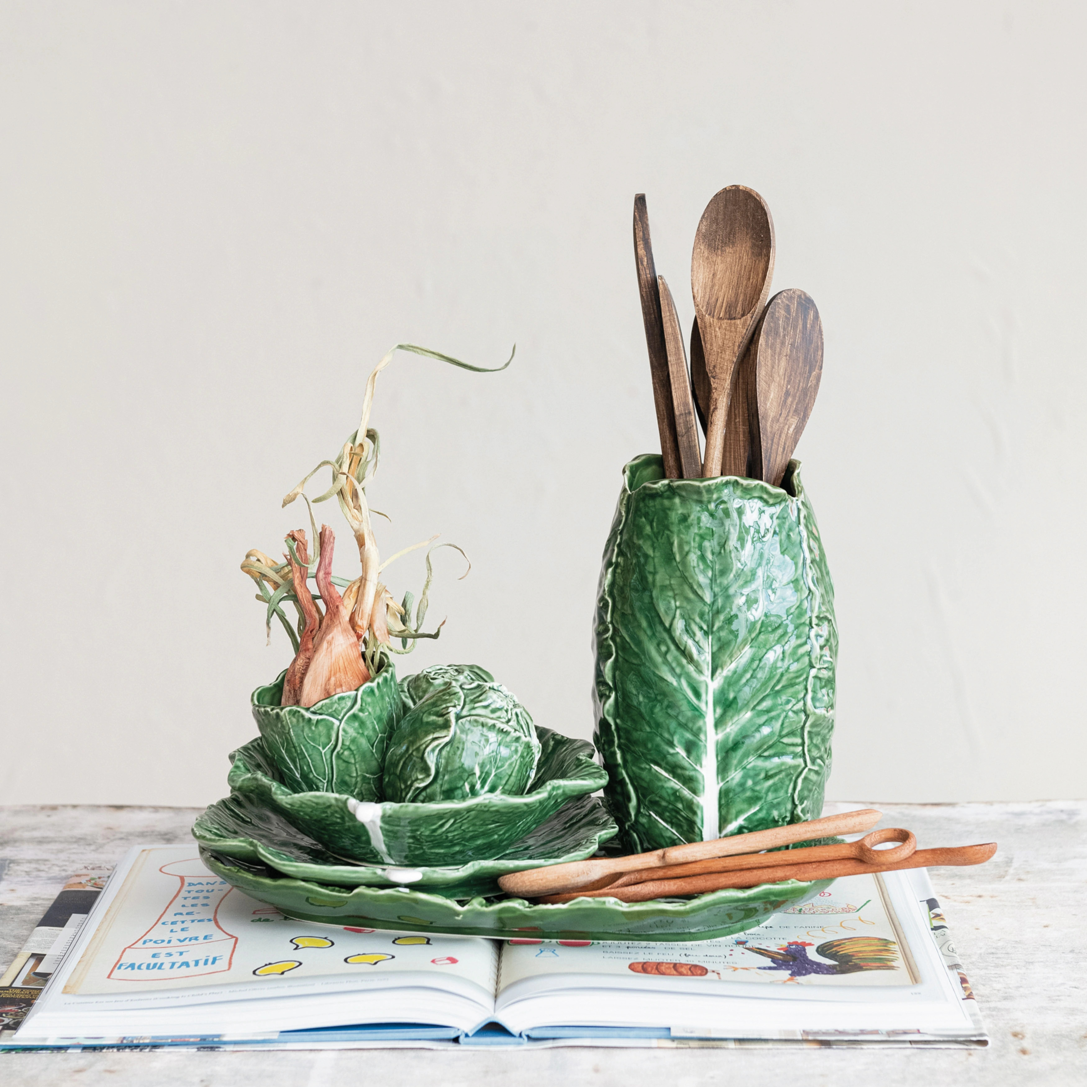 Hand-Painted Embossed Stoneware Cabbage Bowls - 9.0"L x 7.5"W x 2.0"H | Bed Bath & Beyond