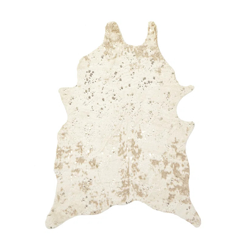 Chehalis Contemporary Faux Cowhide Power Loom Black/Gold Rug | Wayfair North America