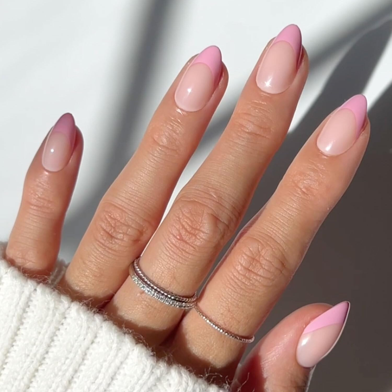 Glamnetic Press On Nails - Pink Macaron | Semi-Transparent Pastel Light Pink French Tip Short Alm... | Amazon (US)