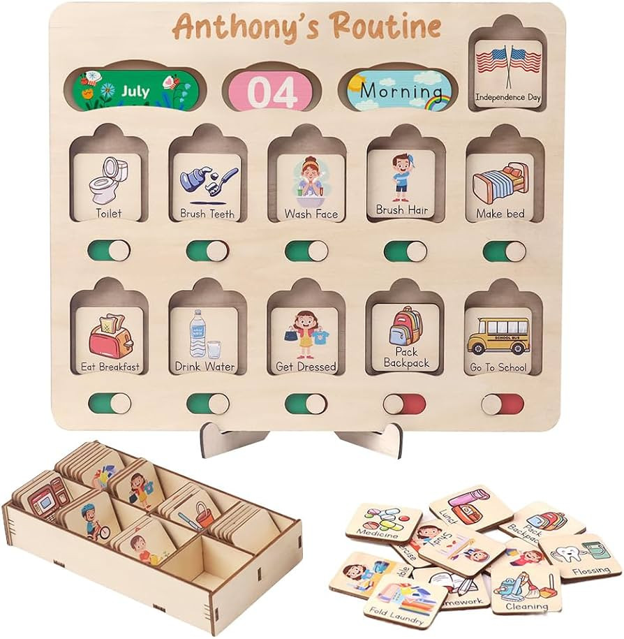 Personalized Wooden Daily Routine Chart, Visual Schedule, Routine Chart for Toddlers, Morning Bed... | Amazon (US)