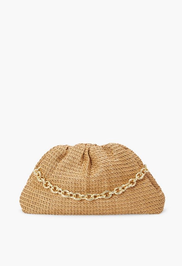 Raffia Ruched Clutch With Chain | JustFab