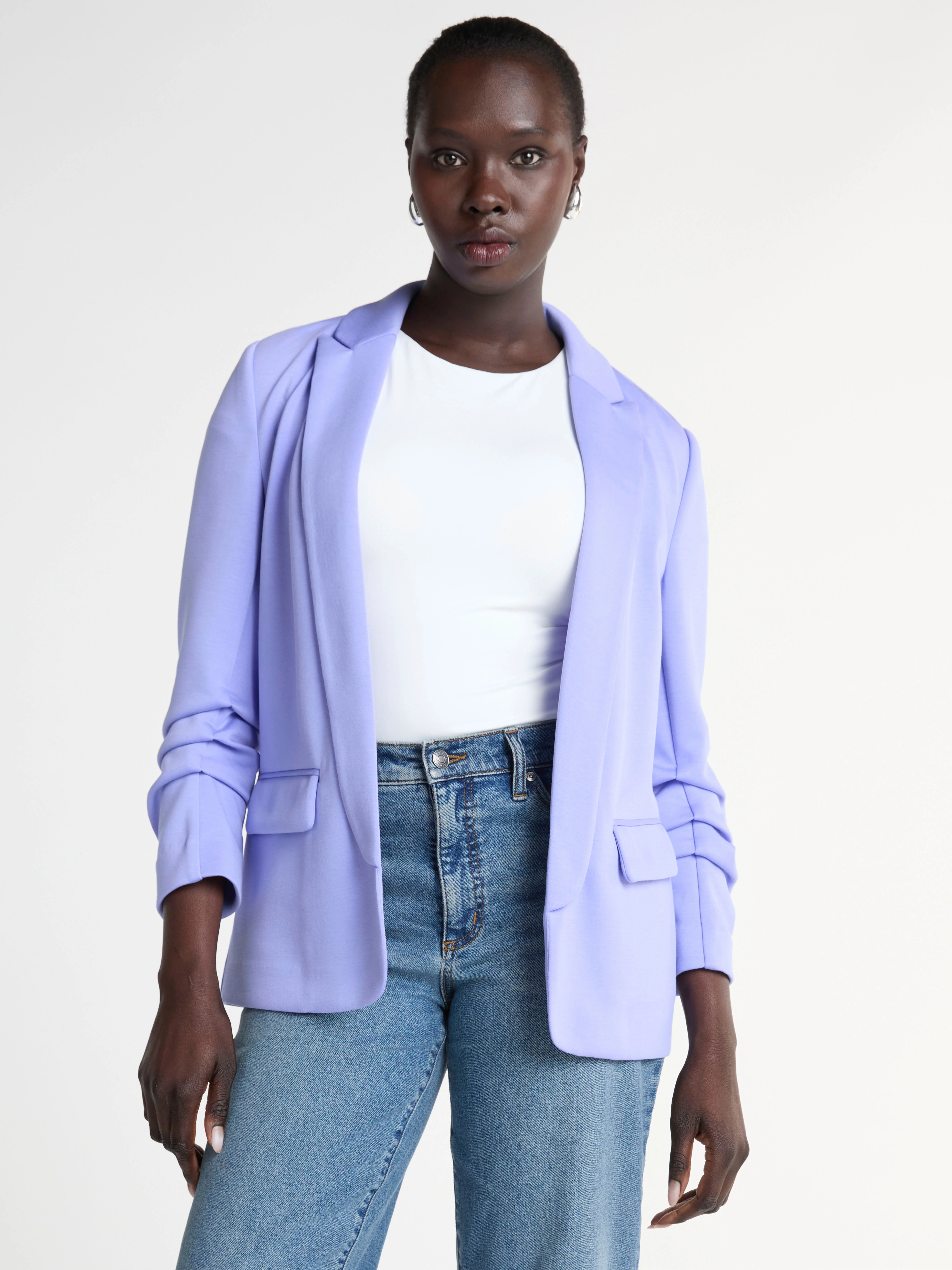 Scoop Women's and Women's Plus Relaxed Scuba Knit Stretch Blazer with Scrunch Sleeves, Sizes XS-4... | Walmart (US)