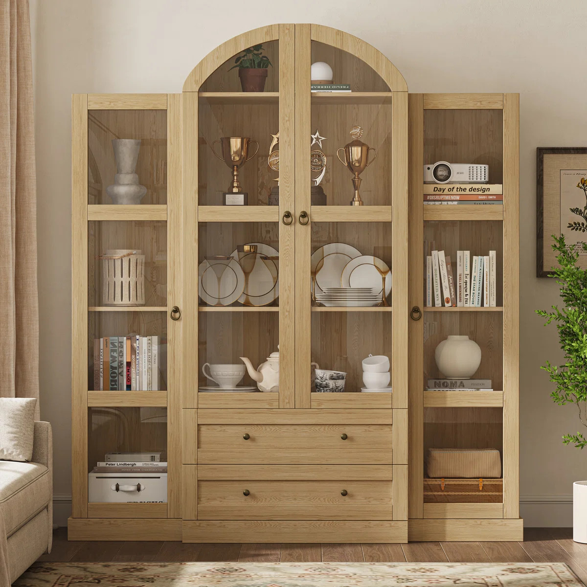 72.4" Tall Arched Storage Cabinet With Glass Doors And Adjustable Shelves | Wayfair North America