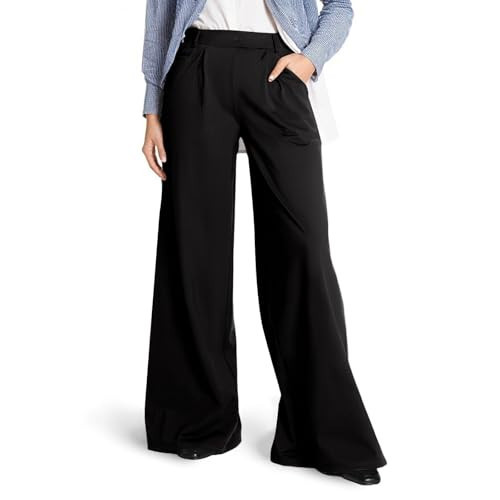 Wide Leg Dress Pants for Women High Waisted Stretch Pull On Work Pants Casual Flowy Dressy Palazzo Pants with Pockets Loose Wide Leg Pants Women Dressy Office Slacks Cozy Baggy Teacher Pants | Amazon (US)