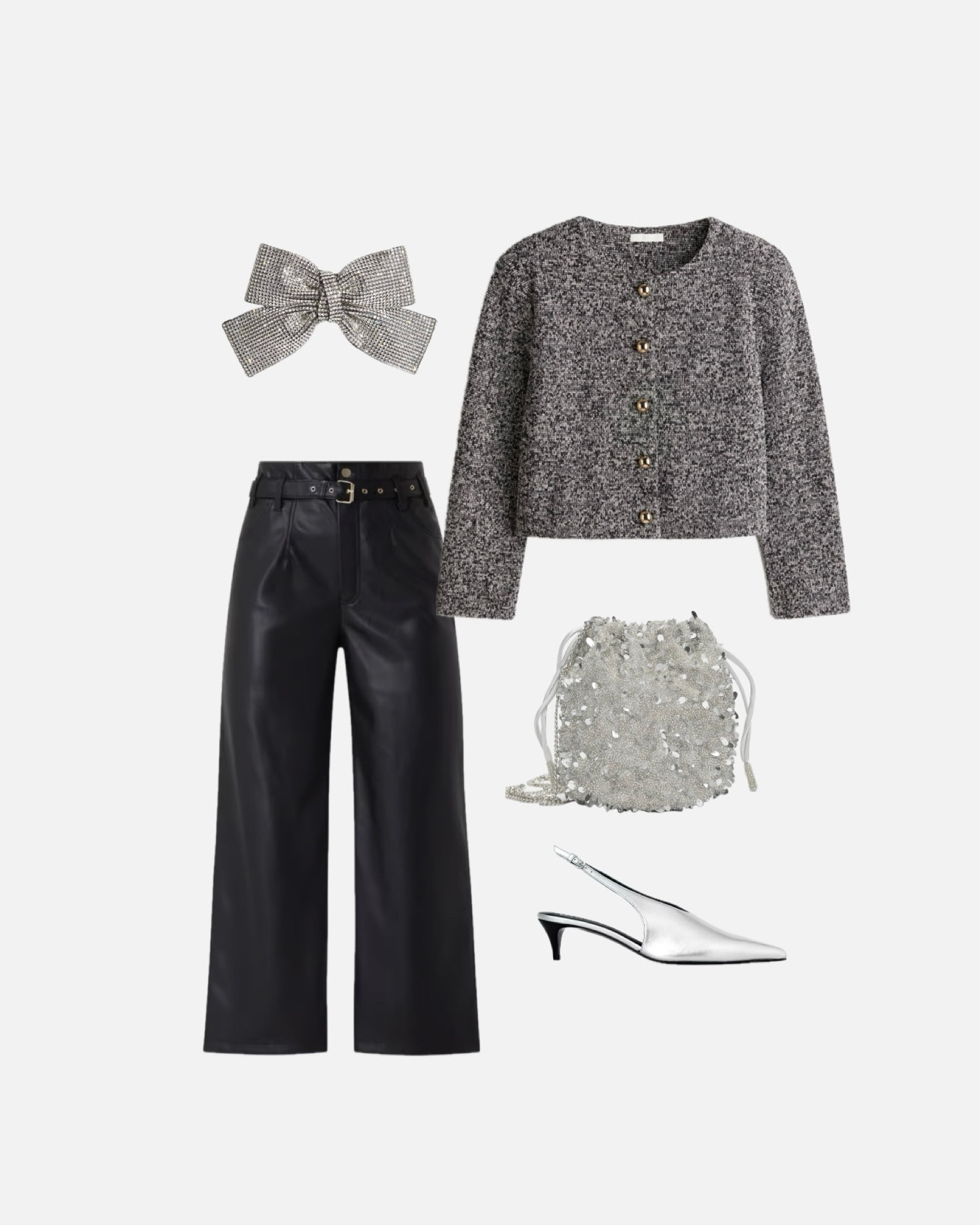 #croppedjacket #cardigan #tweedjacket #bouclejacke #lederhose #leatherpants #strasstasche #partytaschepartyclutch #christmaslook #christmasoutfit #weihnachtenlook #silberabsatzschuhe #silberslingbacks #silberslingpumps #haarschpangeschleife 

#LTKstyletip #LTKdeutschland #LTKpartywear