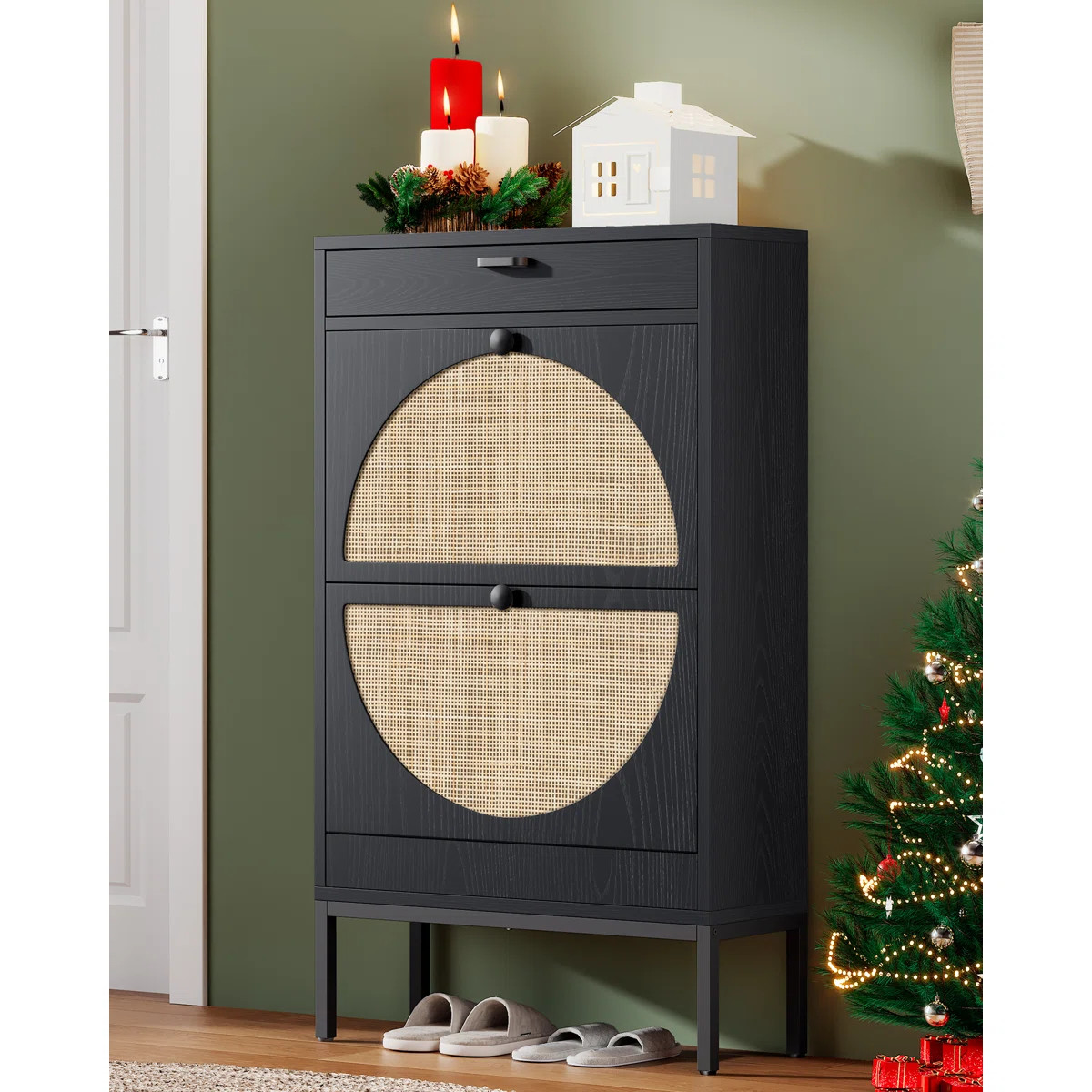 Cerina Boho Natural Rattan Shoe Storage Cabinet | Wayfair North America