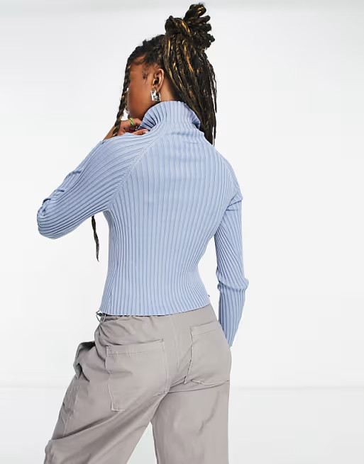 COLLUSION knit ribbed turtle neck with print in baby blue | ASOS (Global)