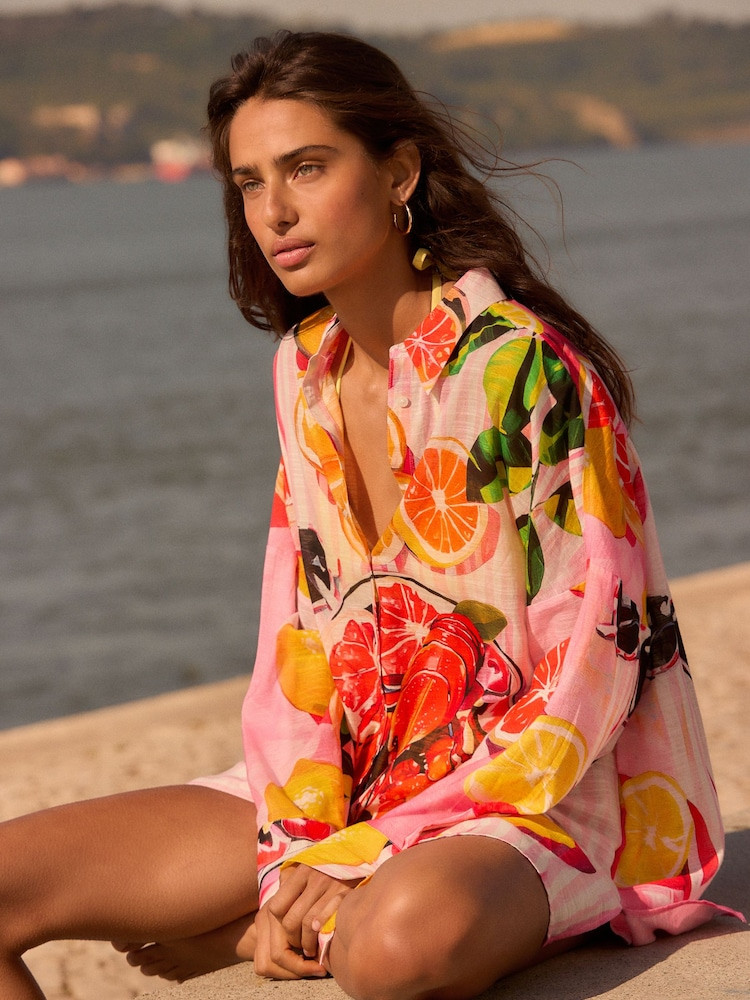 Pink/White Beach Shirt Cover-Up | Next EU