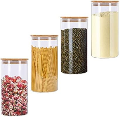 GoMaihe 1.2l Glass Jars with Bamboo Lids Silicon Ring Set of 4, Air Tight Kitchen Food Cereal Con... | Amazon (UK)