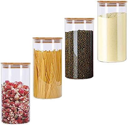 GoMaihe 1.2l Glass Jars with Bamboo Lids Silicon Ring Set of 4, Air Tight Kitchen Food Cereal Con... | Amazon (UK)