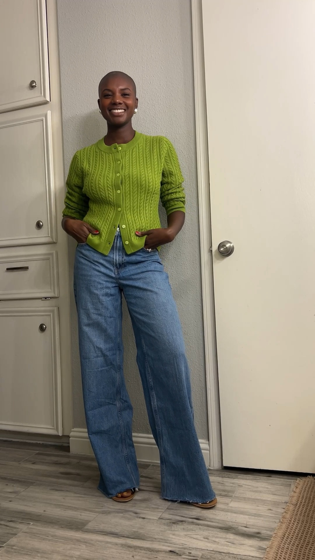 Teacher outfit! I’ll be in the classroom today and this kiwi green J. Crew cardigan with a cable design with wide leg denim is a cute and comfy combo. I’m wearing a 27 long in the jeans and a large sweater for a roomy fit  

#LTKFindsUnder100 #LTKWorkwear #LTKFallSale